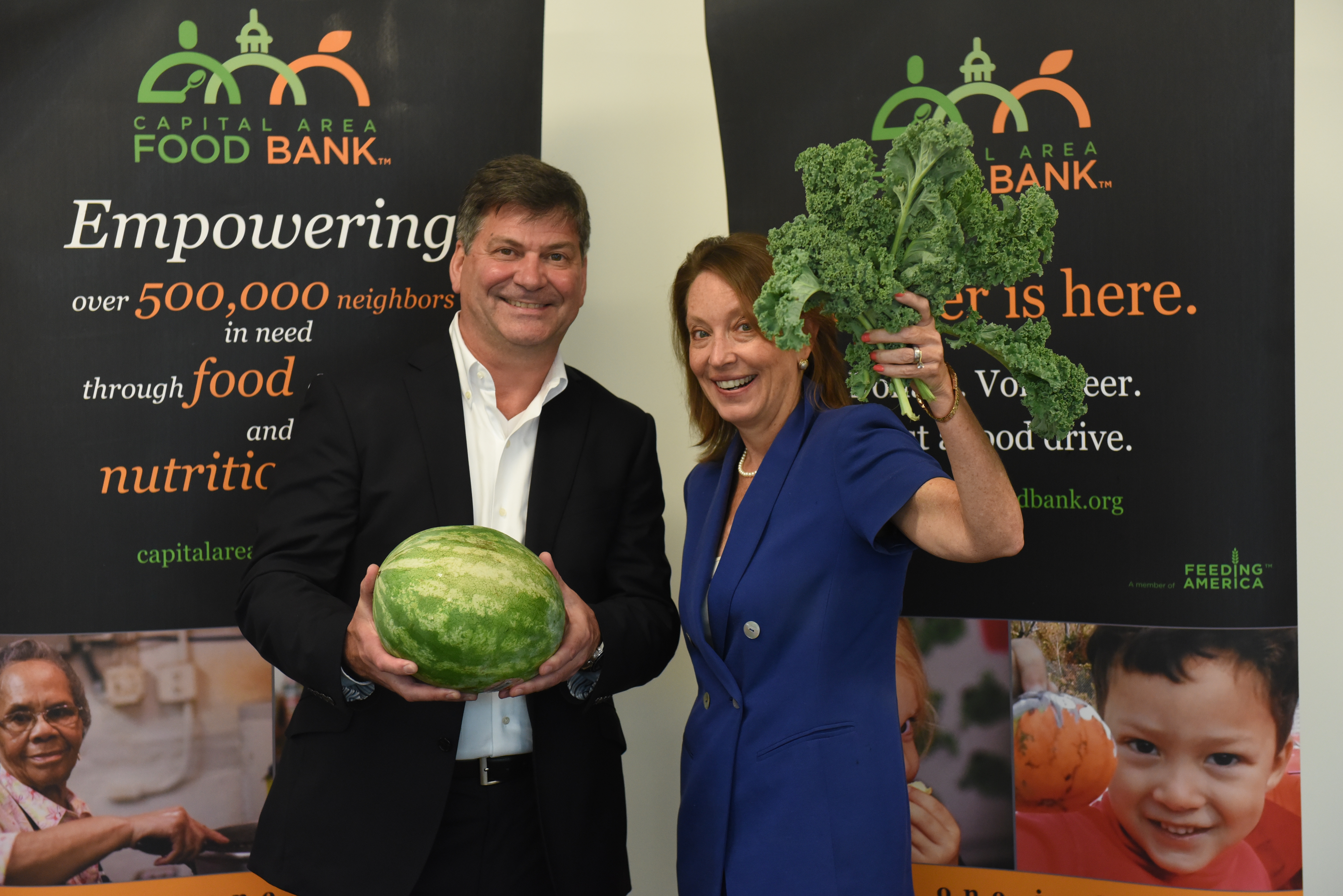 Giant Food President Gordon Reid, CAFB President and CEO Nancy E. Roman