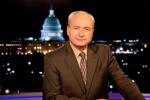 Brian Patrick on the set of "EWTN News Nightly With Colleen Carroll Campbell"