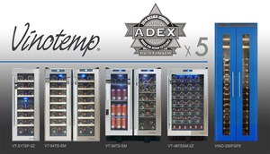 Vinotemp's five Platinum ADEX award-winning products.