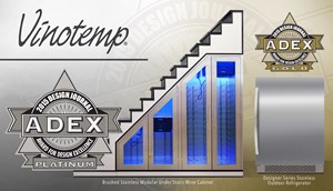 Vinotemp's 2015 ADEX products: Brushed Stainless Modular Under Stairs Cabinet & Designer Series Stainless Outdoor Refrigerator