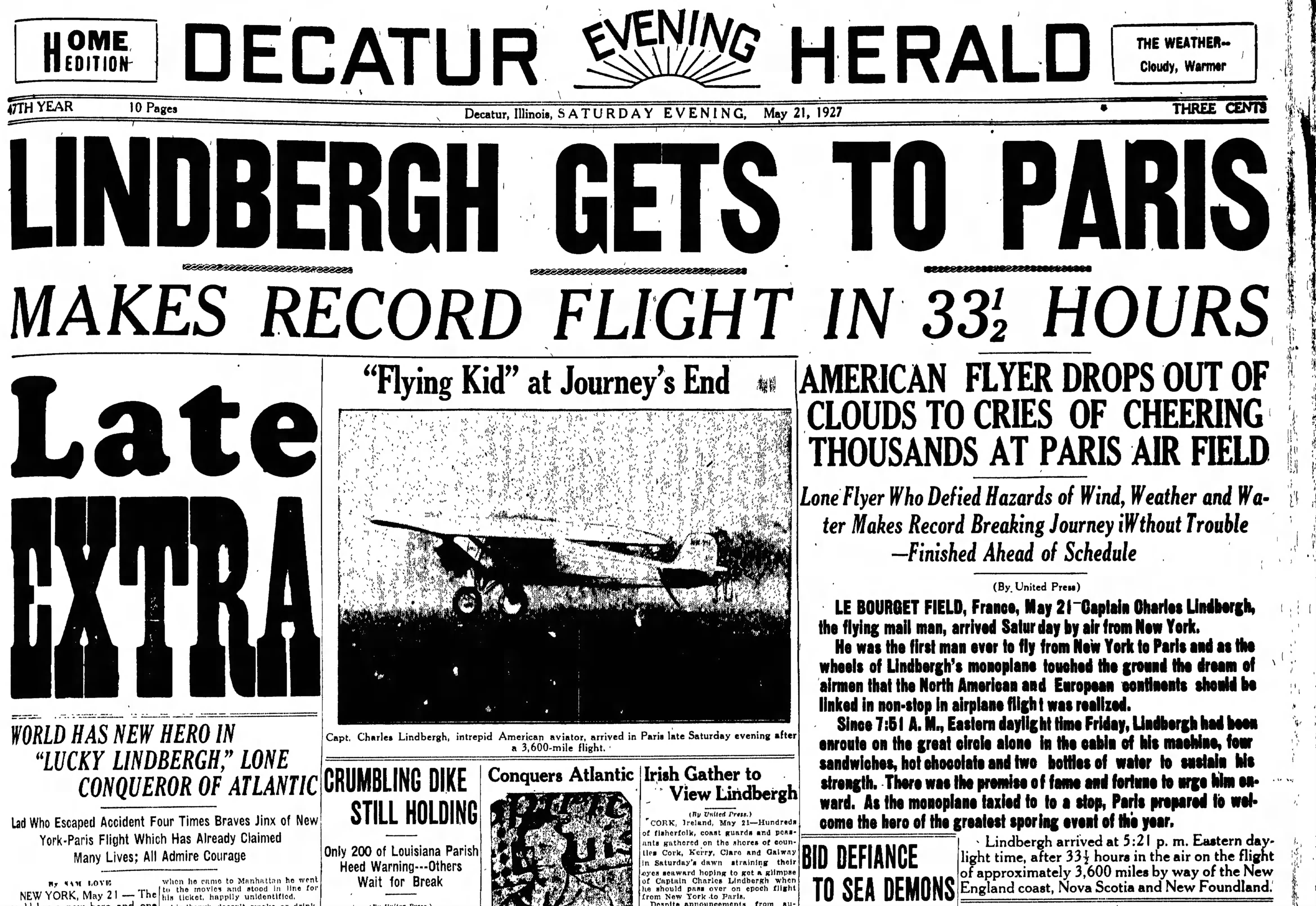 Newspapers.com - Lindbergh Flies Over the Atlantic