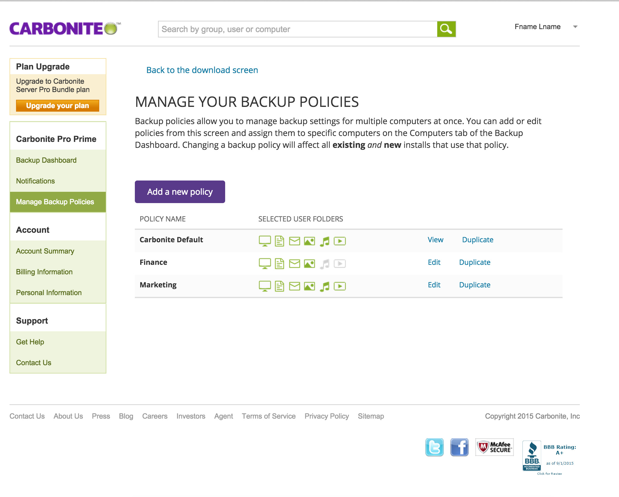 Carbonite Pro Prime - Remote management functionality