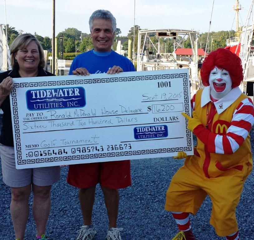 Tidewater Utilities Presents Check to Ronald McDonald House of DE