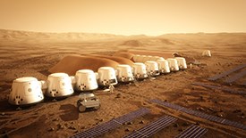 Tietokonekuvaa asumisesta Mars-planeetalla