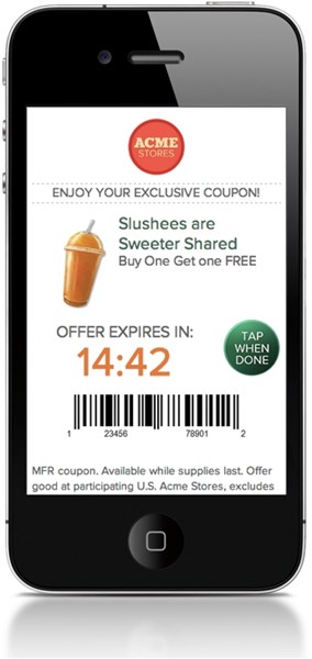 A live coupon is activated with Tap to Redeem