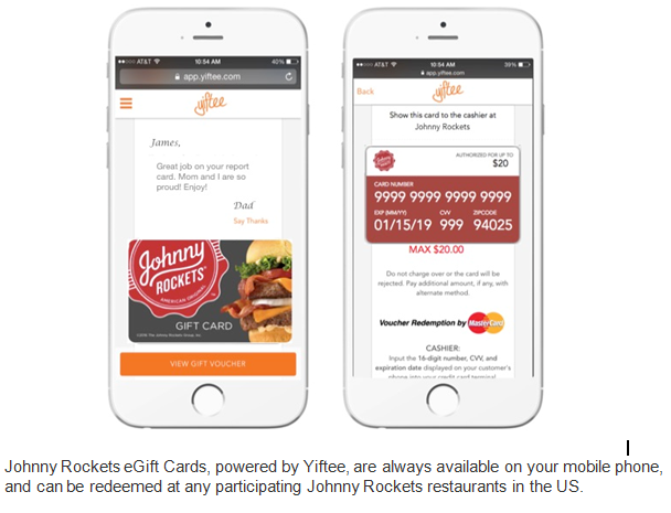 Yiftee And Johnny Rockets Partner To Serve Up Burgers And Smiles Digitally Right To Guests Mobile Devices