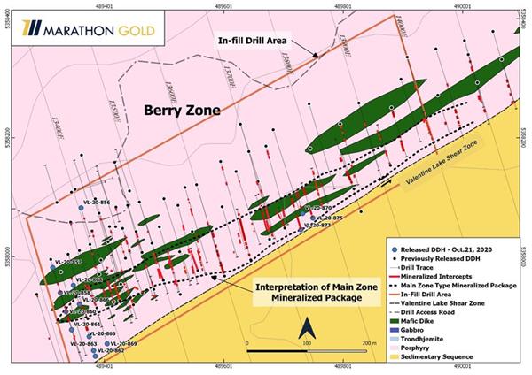 Location of Berry Zone exploration drill hole collars VL-20-856 to VL-20-875.