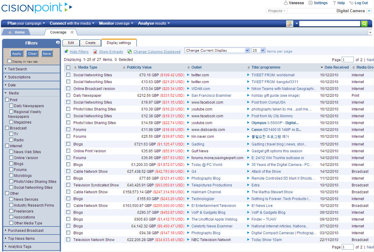 CisionPoint Social Media Publicity Value (UK)