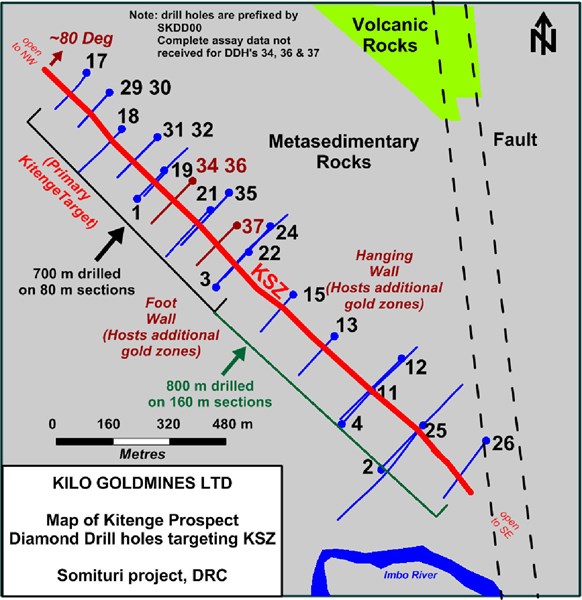 Figure 1-Map illustrating Kitenge Prospect diamond drill hole